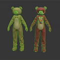 Brown And Pink Bear Costumes With Red Bowtie Mask And Colorful Chest Design