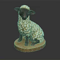 Decorative Lamb Sculpture With White Textured Wool Black Face And Wooden Base