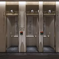 Luxurious Club Entrance Featuring Three Elevator Doors Metal Frames Decorative Art And Flower Vases