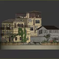 Cartoon Style Miniature Village Scene With Colorful Houses Green Vines And Small Yards