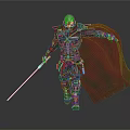 Game Movie Character in Armored Suit With Red Cape and Red Lightsaber Standing Pose