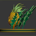 Cute Cartoon Pineapple Character With Green Leaves Standing On Yellow Rimmed Green Base