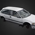 White Damaged Old Hatchback Car With Broken Windows And Rusty Wheels 3d model