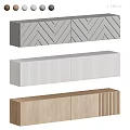 Modern Storage Cabinets With Herringbone Pattern Vertical Slats And Wood Grain Finish 3d model