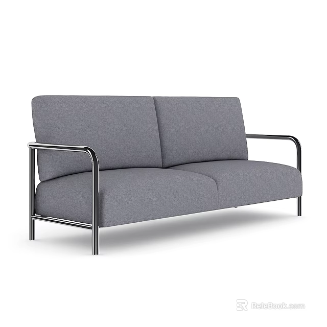 Modern Gray Fabric Two Seater Sofa With Metal Armrests And Frame 3d model