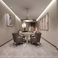 Modern Elegant Hotel Mahjong Room Interior Design With Round Table Comfortable Chairs And Wall Art