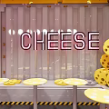 Cheese Themed Store Interior With Colorful Dots Wall Decor Display Shelves And Tables