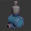 Blue Industrial Mechanical Device With Silver Metal Top And Pipeline Connection