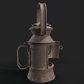 Vintage Kerosene Lantern With Rustic Design Metal Handle Open Side Door And Exposed Wick
