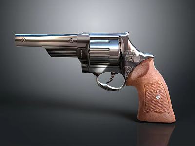 Modern Revolver With Silver Metal Cylinder And Brown Wooden Grip Design 3d model