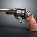 Modern Revolver With Silver Metal Cylinder And Brown Wooden Grip Design