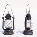 Two Vintage Candle Lanterns Featuring Metal Frame And Glass Shade Design