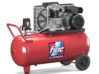 Fiac Industrial Air Compressor With Red Tank And Mobile Wheels Design 3d model