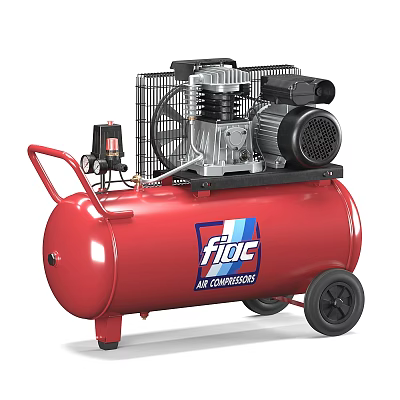 Fiac Industrial Air Compressor With Red Tank And Mobile Wheels Design 3d model