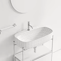 Modern Washbasin Design With White Basin Golden Stand And Round Mirror