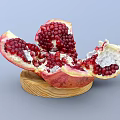 Fresh Cut Pomegranate With Red Juicy Arils On Wooden Plate