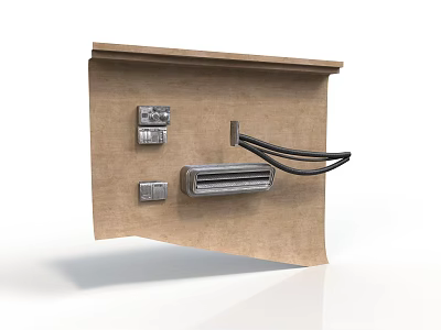 Brown Wall Mounted Component With Metal Fixture Small Panels And Black Wires 3d model
