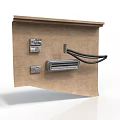 Brown Wall Mounted Component With Metal Fixture Small Panels And Black Wires