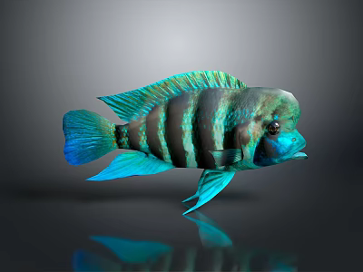 Tropical Aquatic Fish With Green Blue Striped Body And Vibrant Fins 3d model