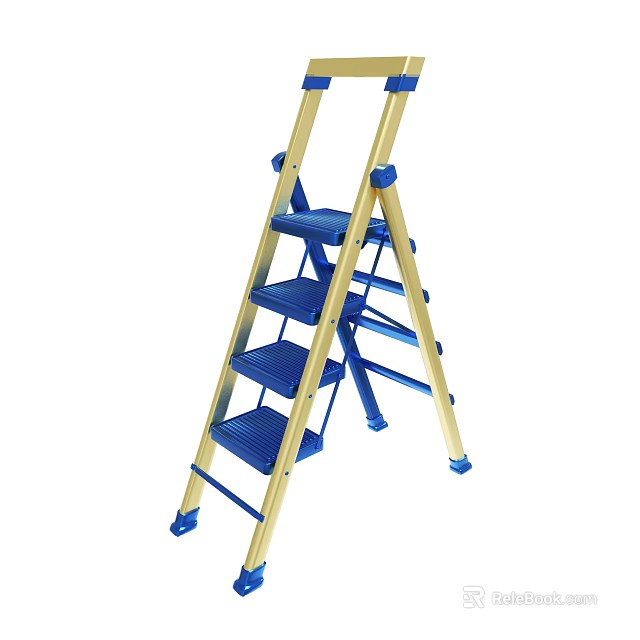 Yellow And Blue Folding Step Ladder With Multiple Steps For Household Use 3d model 