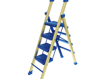 Yellow And Blue Folding Step Ladder With Multiple Steps For Household Use 3d model