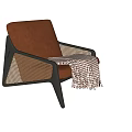 Stylish Orange Single Seater Armchair With Black Frame And Plaid Blanket