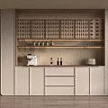 Modern Buffet Cabinet With White Doors Woven Texture Cabinets Open Shelf Coffee Machine Wine Bottles