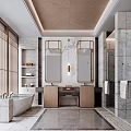 Modern Luxury Bathroom Interior Design With Marble Walls Double Mirrors And Bathtub