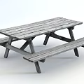 Rustic Wooden Outdoor Picnic Table With Attached Benches For Garden Use