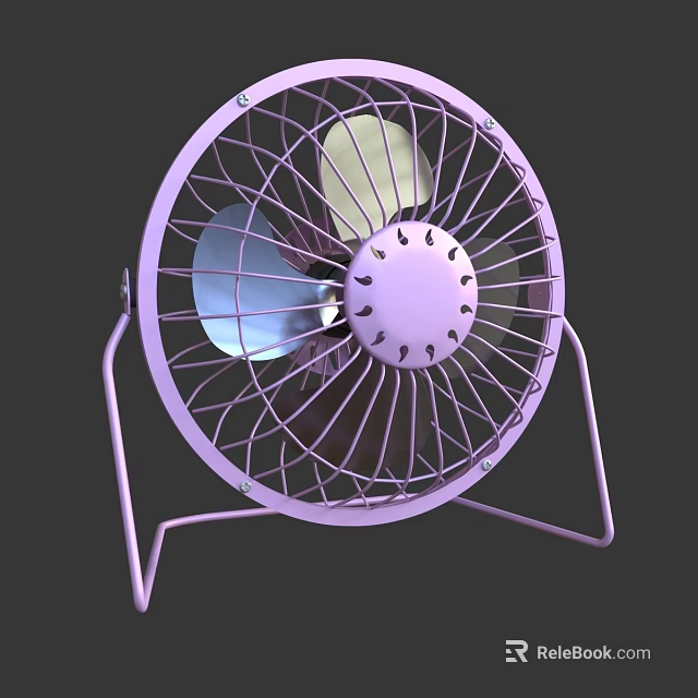 Purple Desktop Air Cooler Fan With Metal Mesh Cover And Modern Design 3d model 
