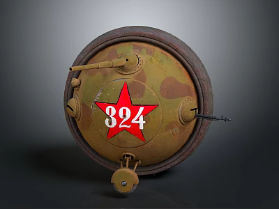 Camouflage Tank Turret With Red Star 324 And Gun Barrel 3d model