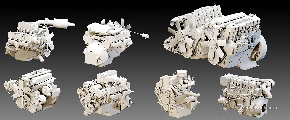 Multiple Rendered Engine 3D Models With Detailed Mechanical Structures And Parts 3d model 