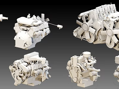 Multiple Rendered Engine 3D Models With Detailed Mechanical Structures And Parts 3d model