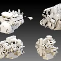 Multiple Rendered Engine 3D Models With Detailed Mechanical Structures And Parts