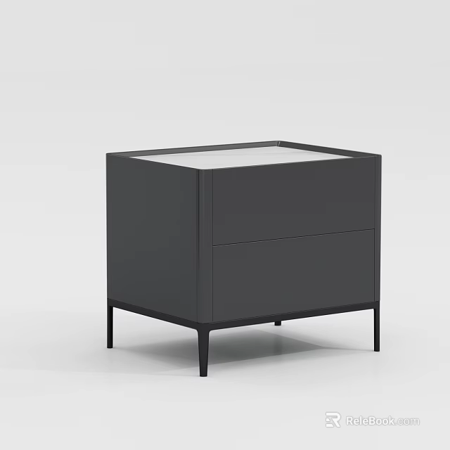 Modern Black Bedside Table With White Top And Storage Drawers Design 3d model 