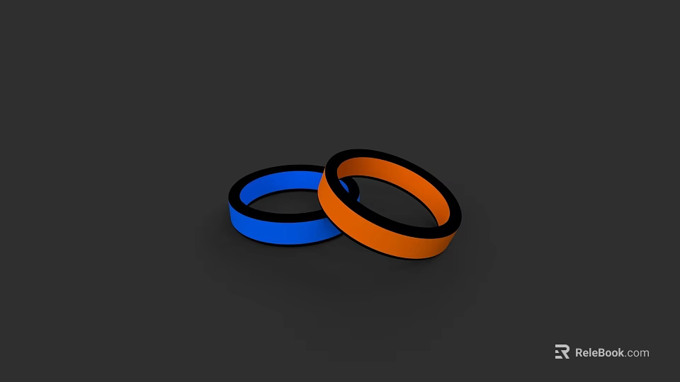 Two Blue And Orange Rings Placed On Black Background Surface 3d model