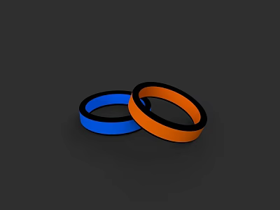 Two Blue And Orange Rings Placed On Black Background Surface 3d model