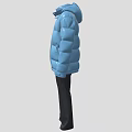 Light Blue Hooded Puffer Jacket Paired With Black Pants For Casual Winter Outfit
