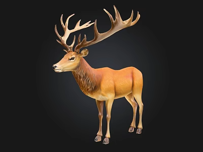 Brown Stag Figurine With Large Antlers And Realistic Standing Pose 3d model
