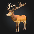 Brown Stag Figurine With Large Antlers And Realistic Standing Pose