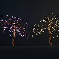 Illuminated Decorative Lights on Tree Branches with Purple and Yellow Light Strings 3d model