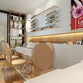 Modern Beauty Hair Salon Interior Design With Product Shelves Styling Tables And Chairs