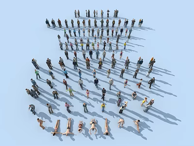 Large Group of People Arranged in Formation Creating Human Shape 3d model