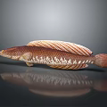 Long Bodied Brown And White Striped Fish With Shiny Scales On Dark Reflective Surface