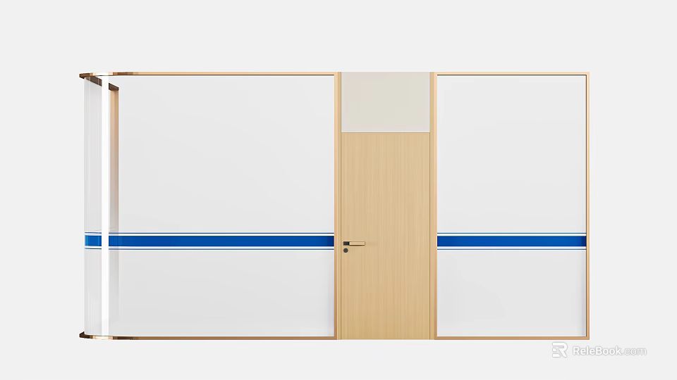 Modern Interior Partition Design With Wooden Door And Glass Panels Blue Strips 3d model 