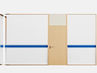 Modern Interior Partition Design With Wooden Door And Glass Panels Blue Strips 3d model