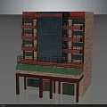 Architectural Model Building With Red Brick Walls Green Awning And Multiple Floor Balconies