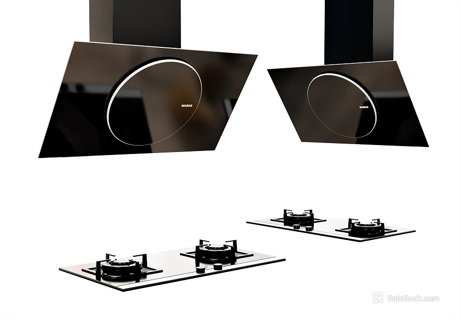 Modern Stylish Kitchen Appliances Featuring Range Hoods And Gas Stoves Design 3d model 