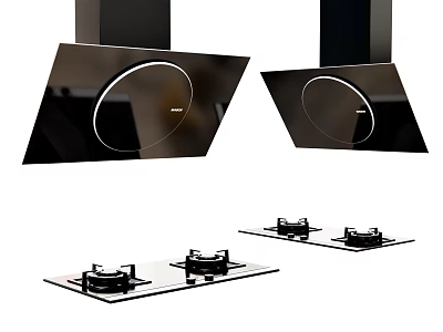 Modern Stylish Kitchen Appliances Featuring Range Hoods And Gas Stoves Design 3d model
