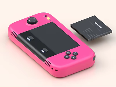 Pink Handheld Entertainment Game Console With Black Accessory And Screen 3d model